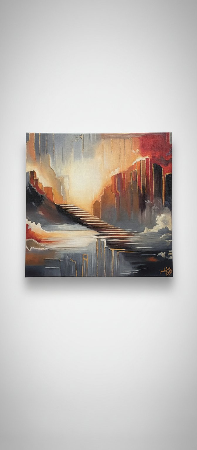 Tableau Peinture Abstraite Contemporaine - Escalier Vers la Lumière - 60x60 cm