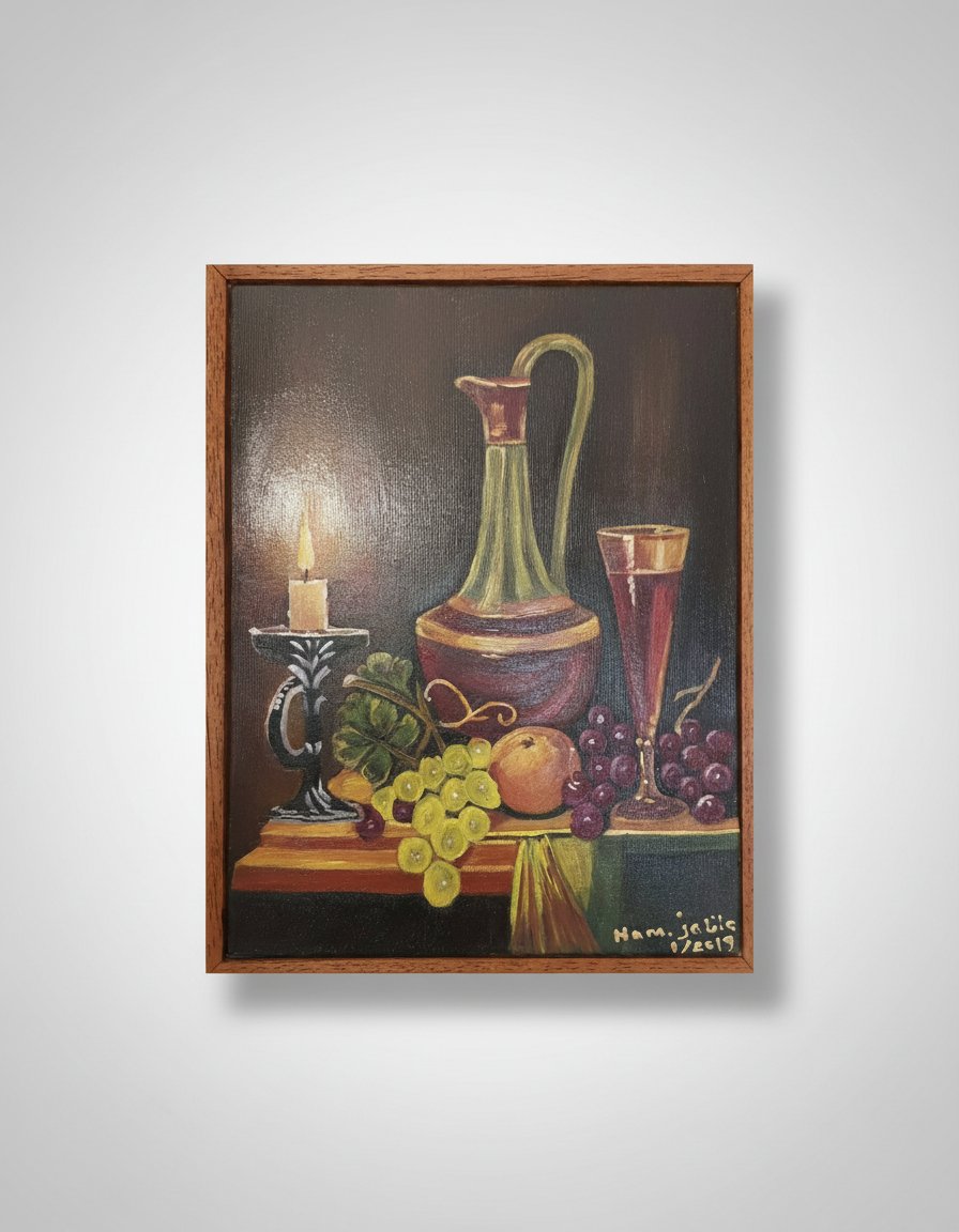 Peinture à l'Huile "Clair-Obscur" – Scène de Table de Nuit – Signée 2019