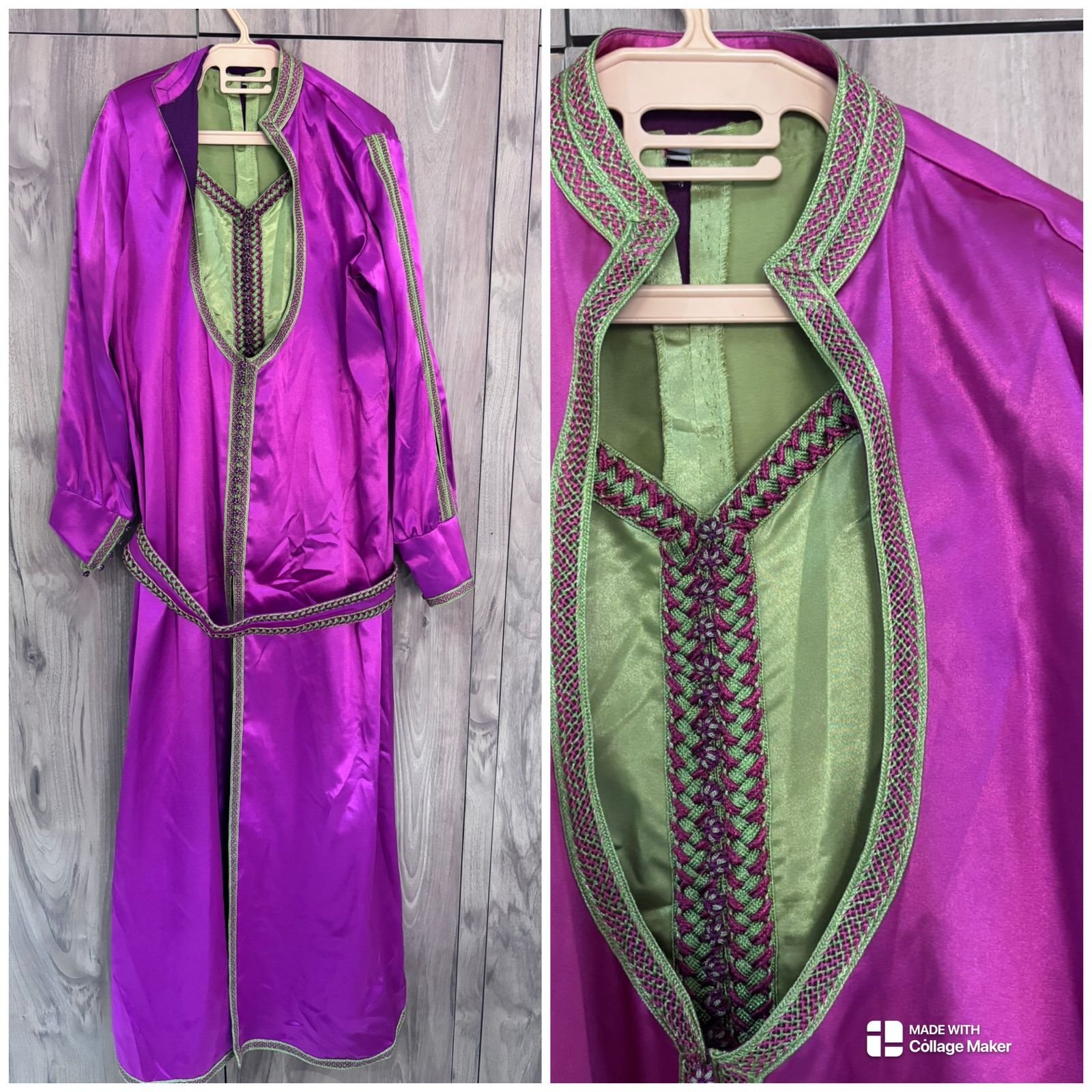 Caftan soirée rose indien et vert pistache  