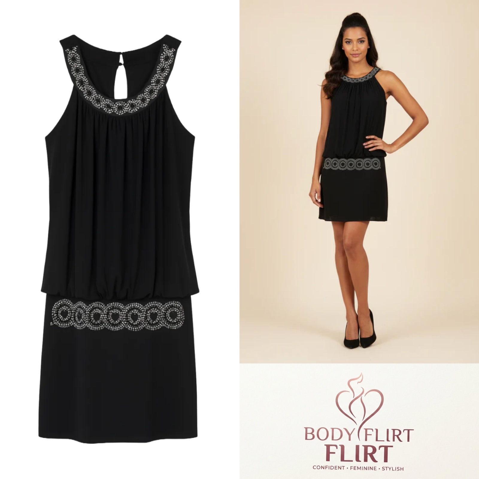 Robe noire chic avec détails perlés – Bodyflirt – Très élégante