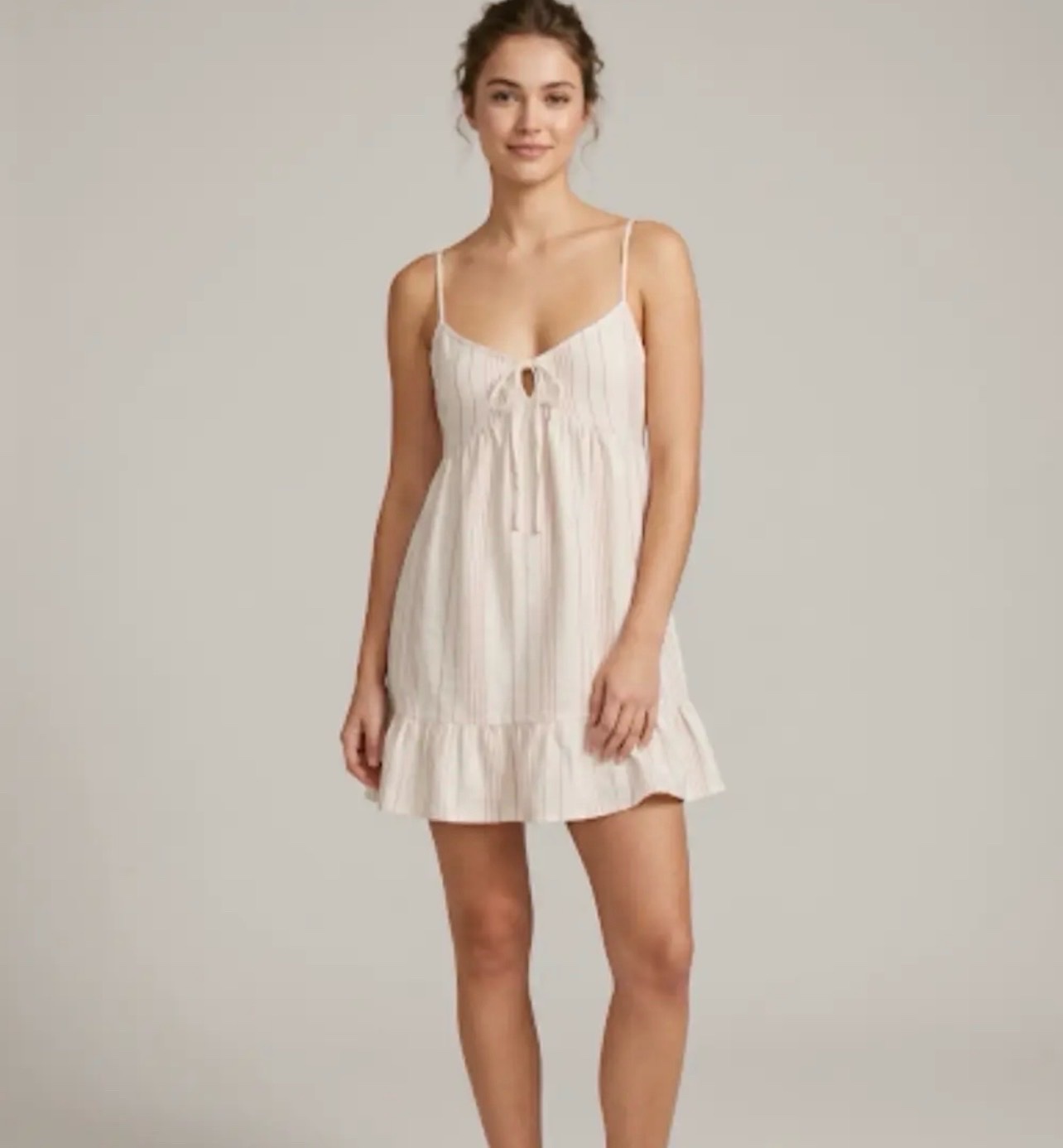 Robe à bretelles effet lin a rayures stradivaruis