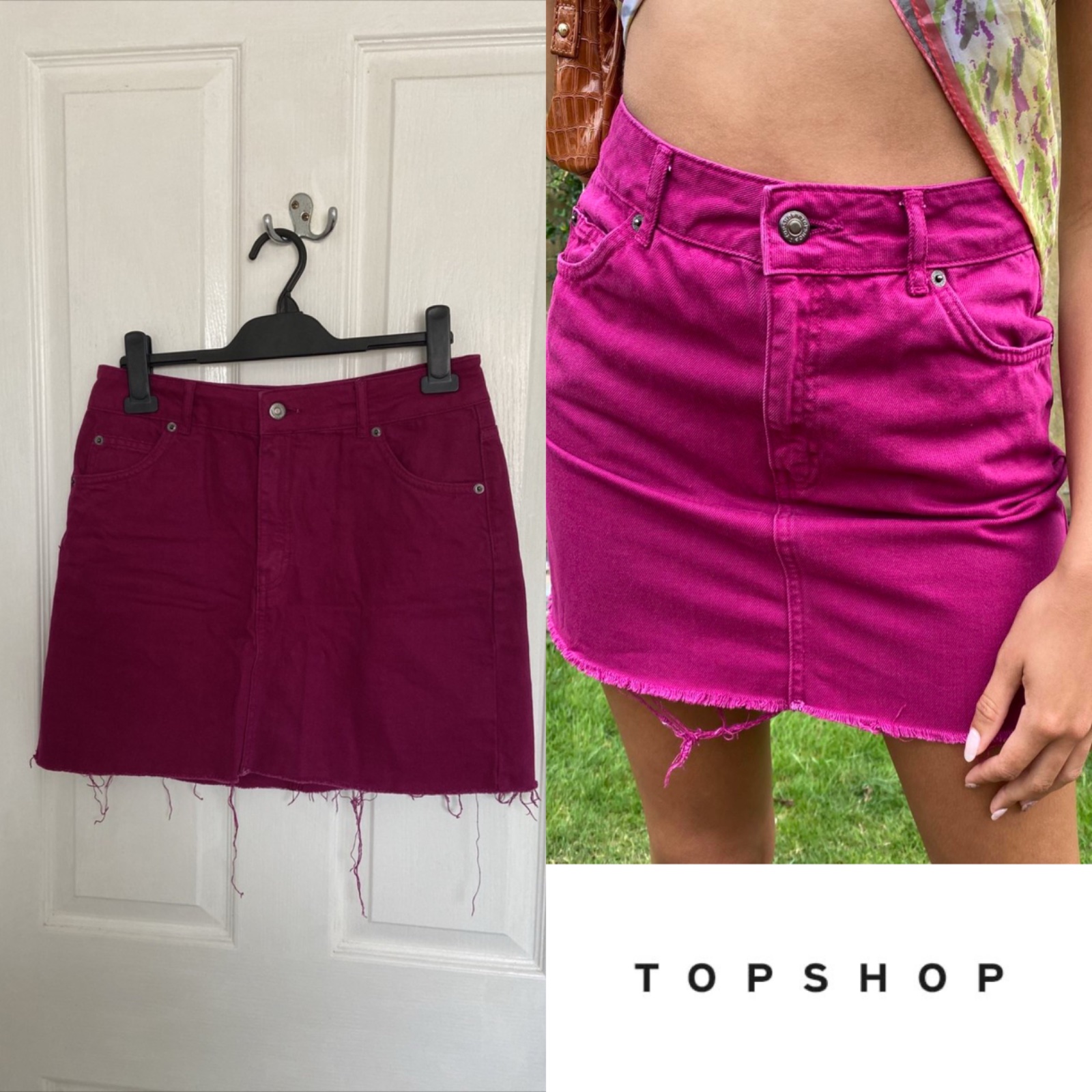 Jupe en jean rose fuchsia Topshop