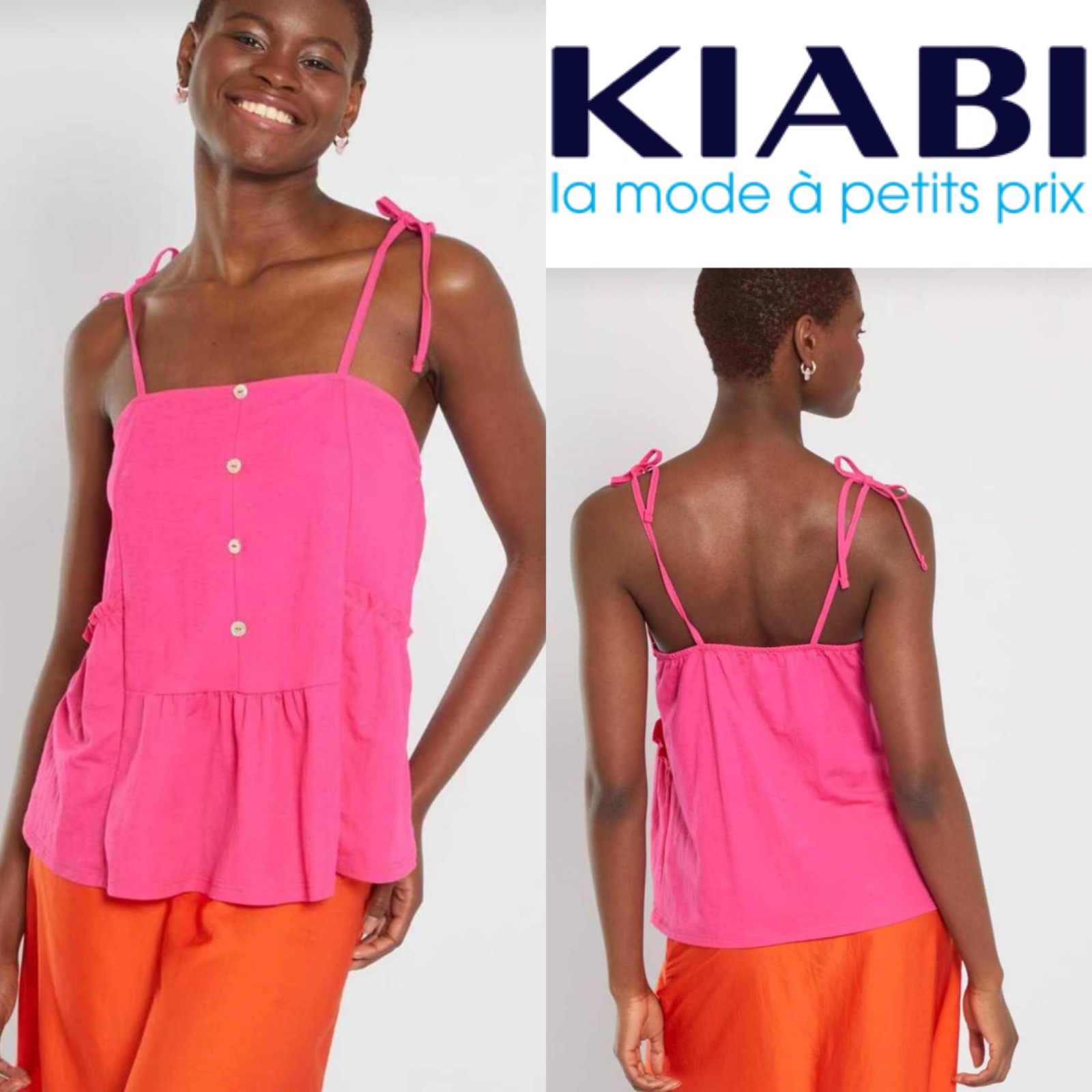 Top à bretelles nouées rose fuchsia – Kiabi