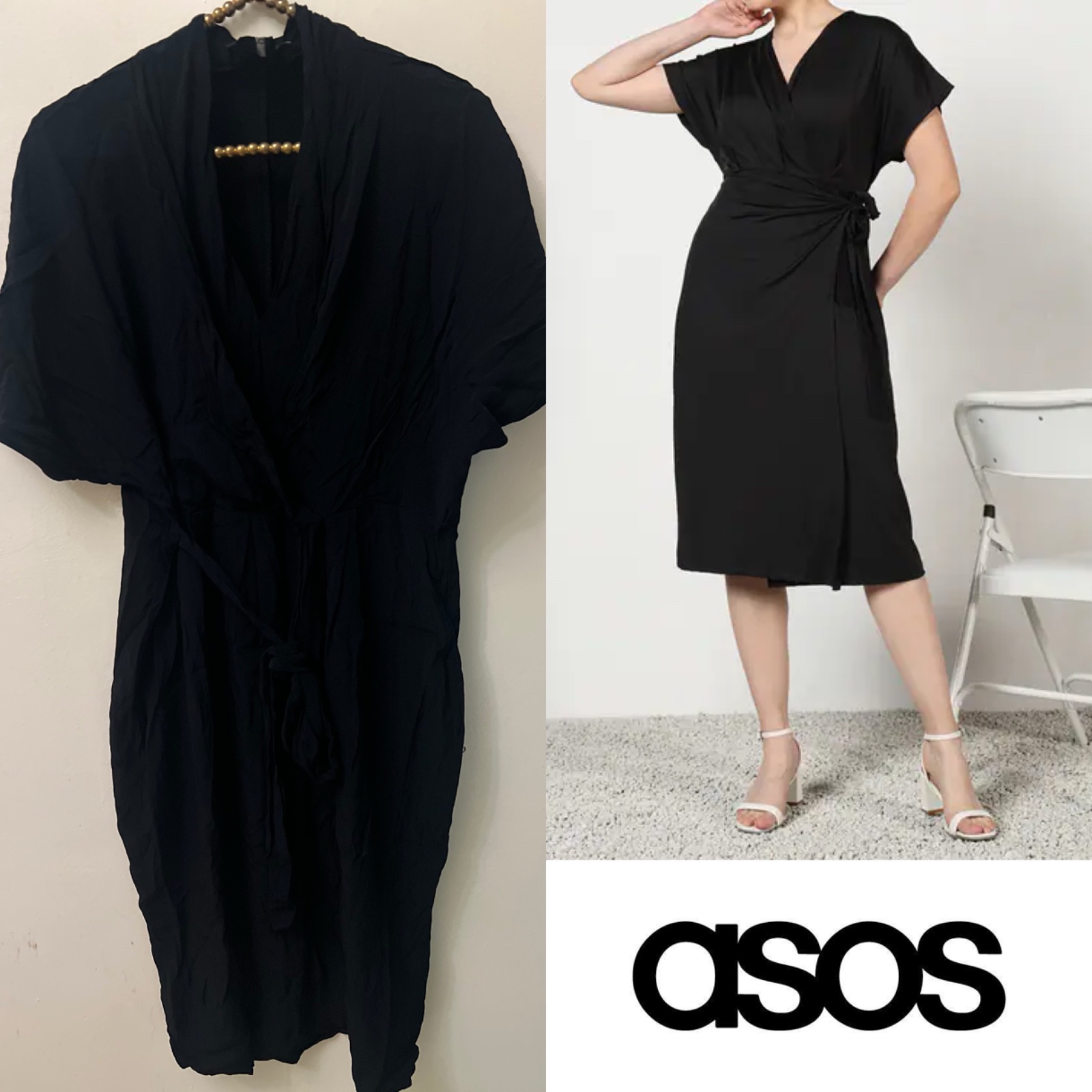 Robe cache-cœur noire élégante ASOS