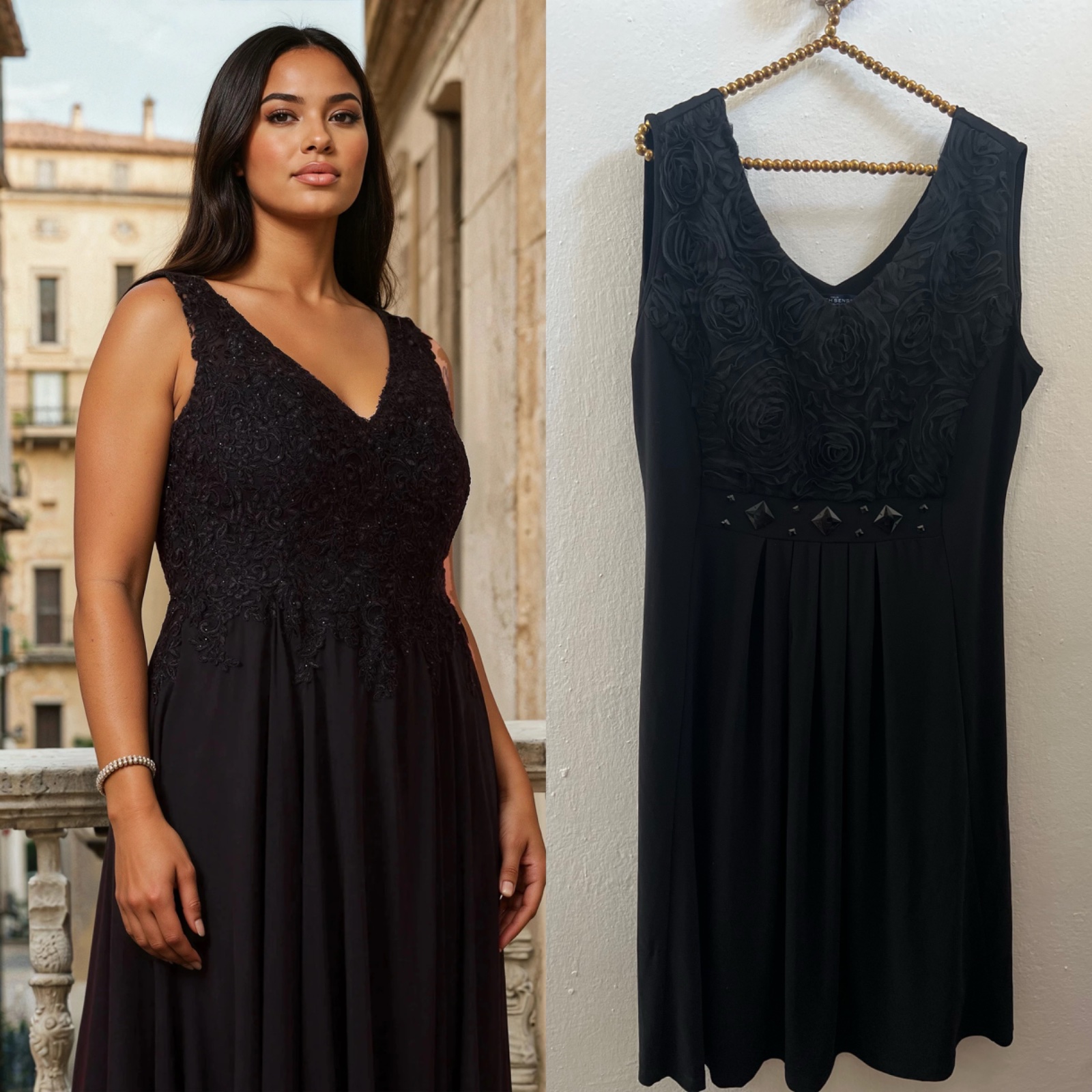Robe noire élégante avec détails en relief