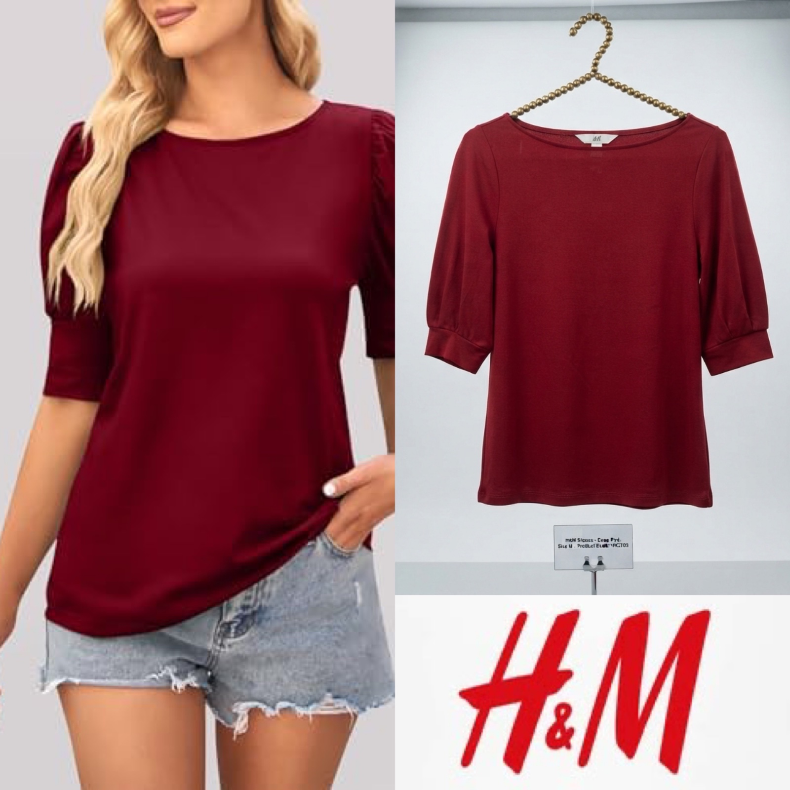 Haut rouge chic H&M, manches bouffantes
