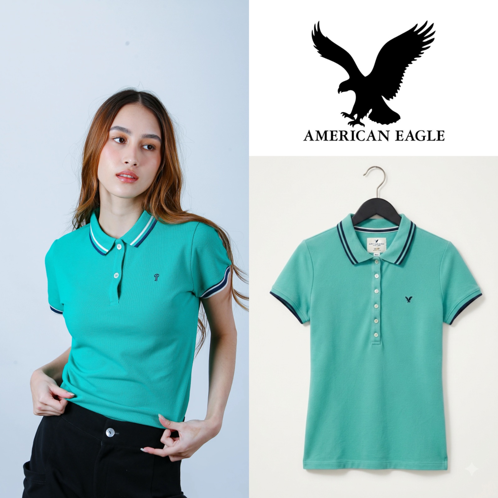 Polo American Eagle vert d'eau