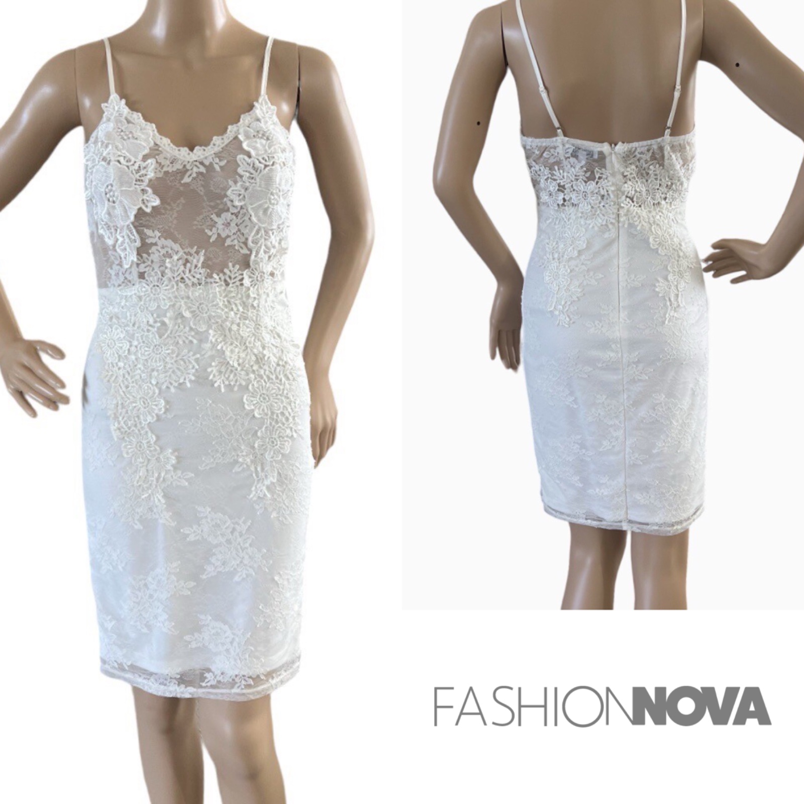 Robe moulante blanche en dentelle Fashion Nova – Élégante et chic