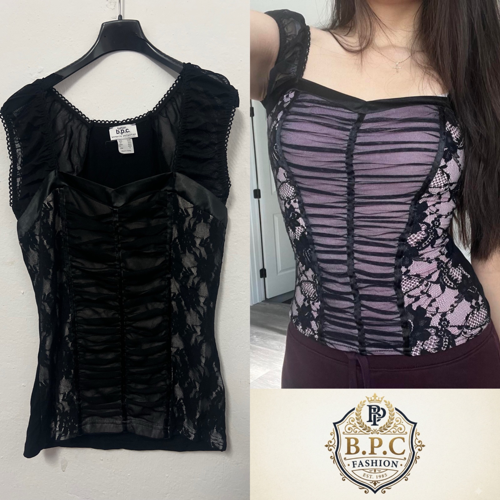 Top bustier noir effet corset – Style gothique