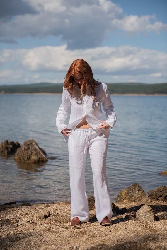 Pantalon blanc 100% en lin