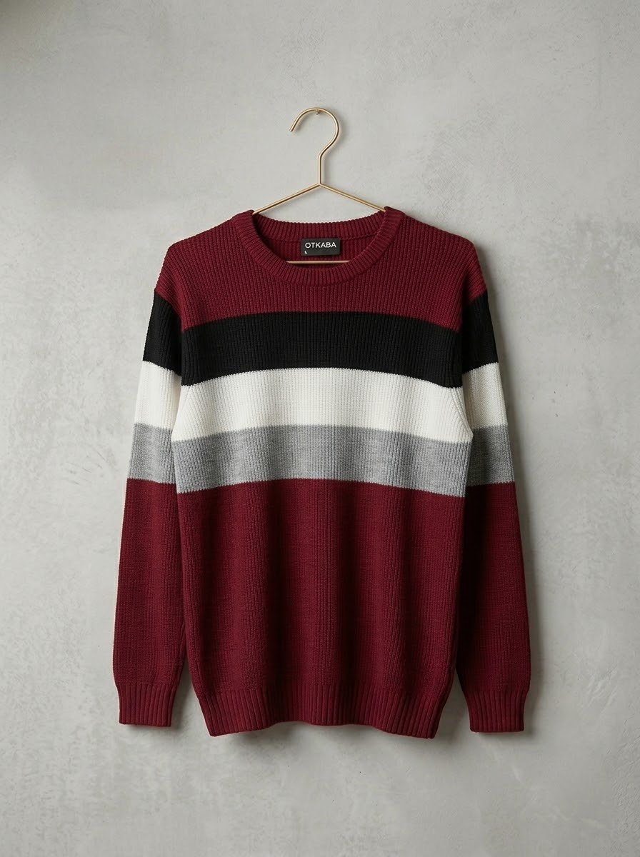 Pull Mailles Rayé Otkaba - Bordeaux / Noir / Blanc