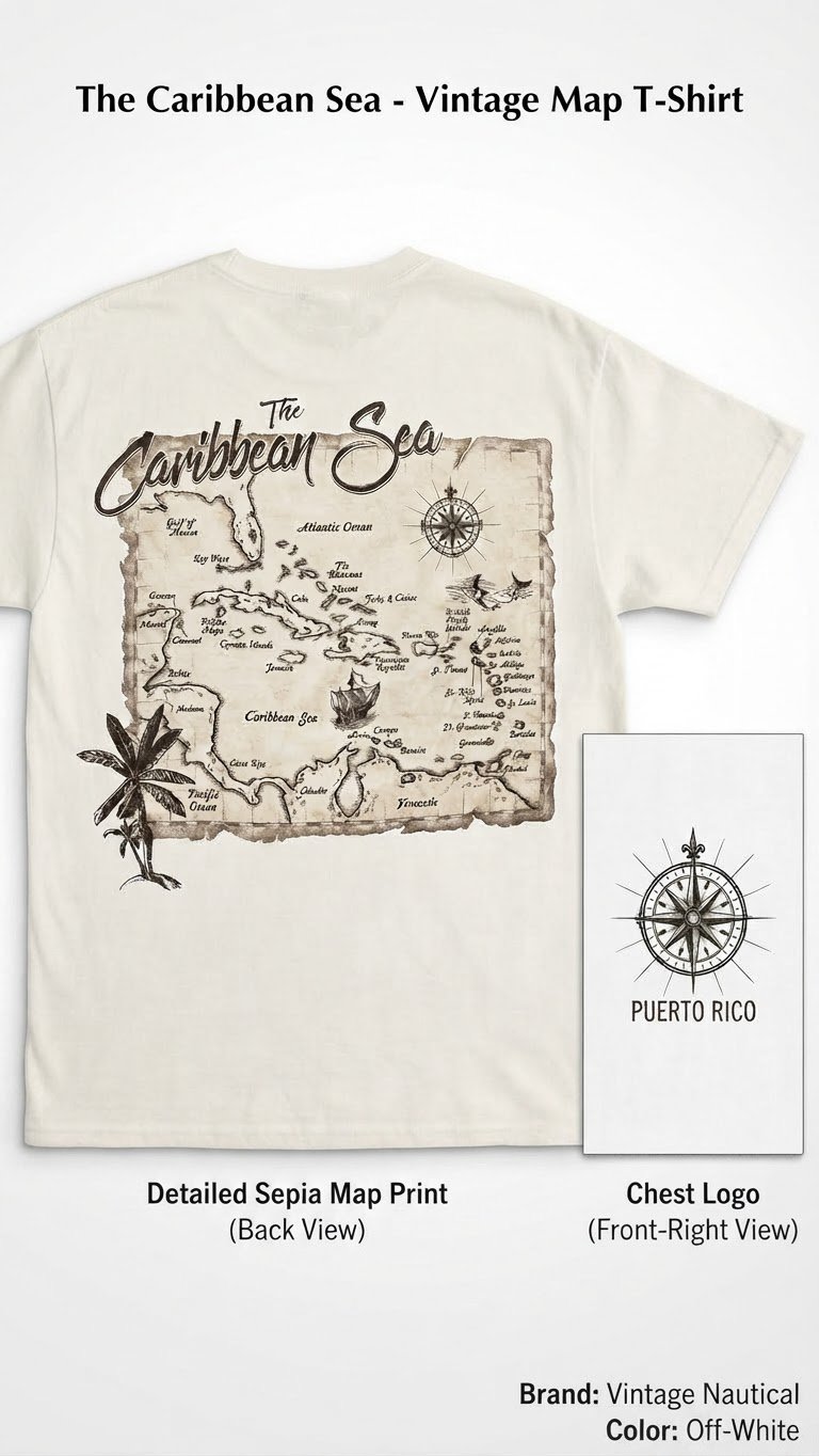 T-shirt Vintage Carte Caraïbes