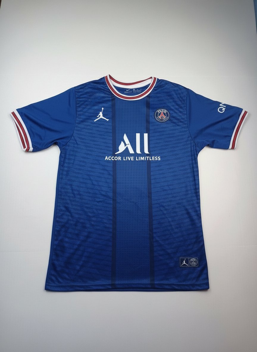 Ce maillot est le modèle domicile 2021-2022 du Paris Saint-Germain, fabriqué en collaboration avec la marque Jordan.