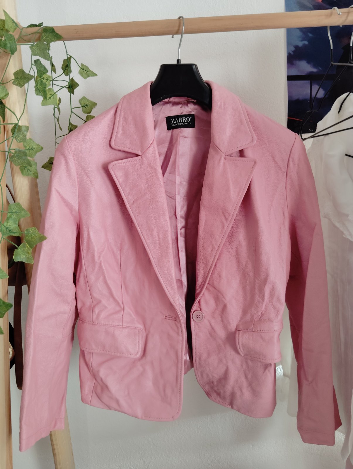 Blazer en cuir véritable rose poudré