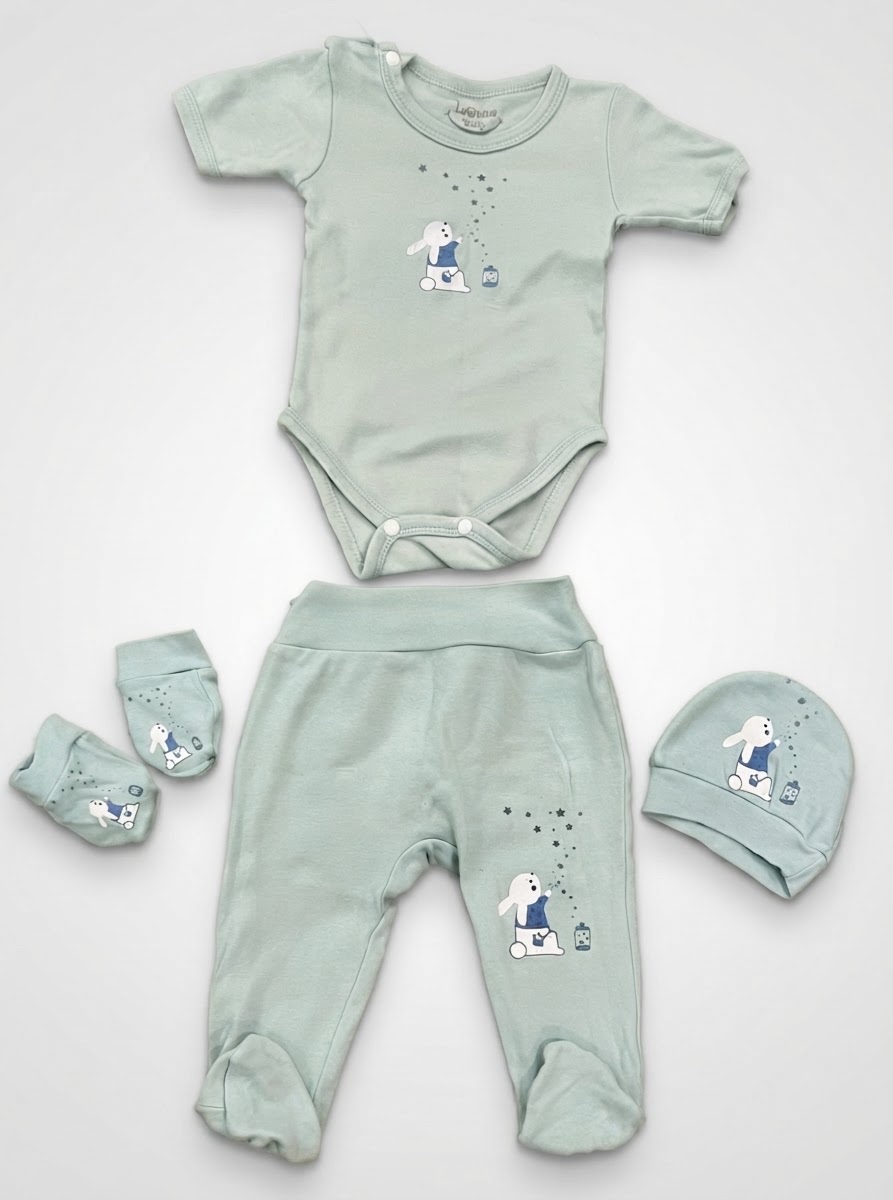 Tenue coton en vert d eau 0-3 mois