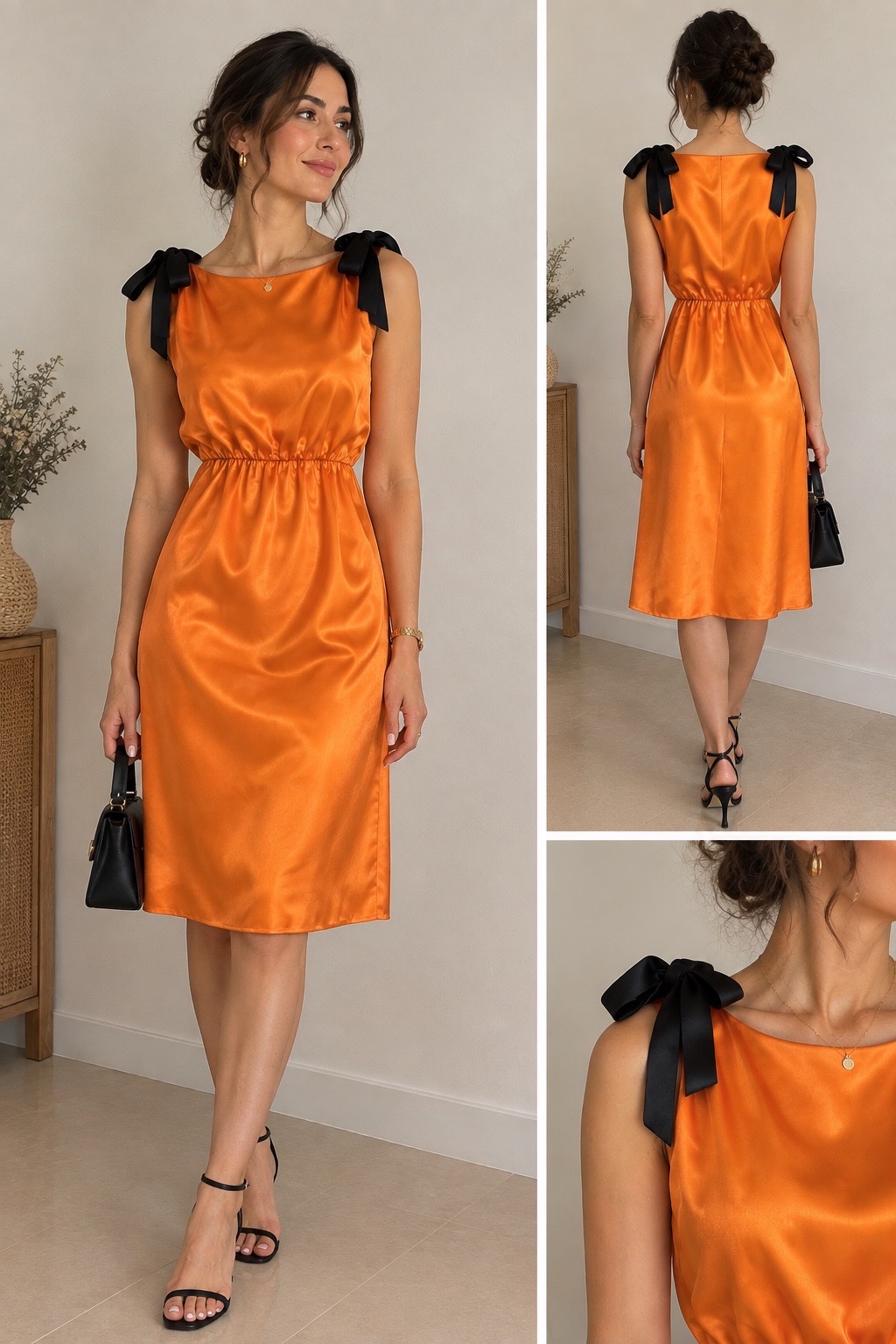 Robe satinée courte en orange taille S