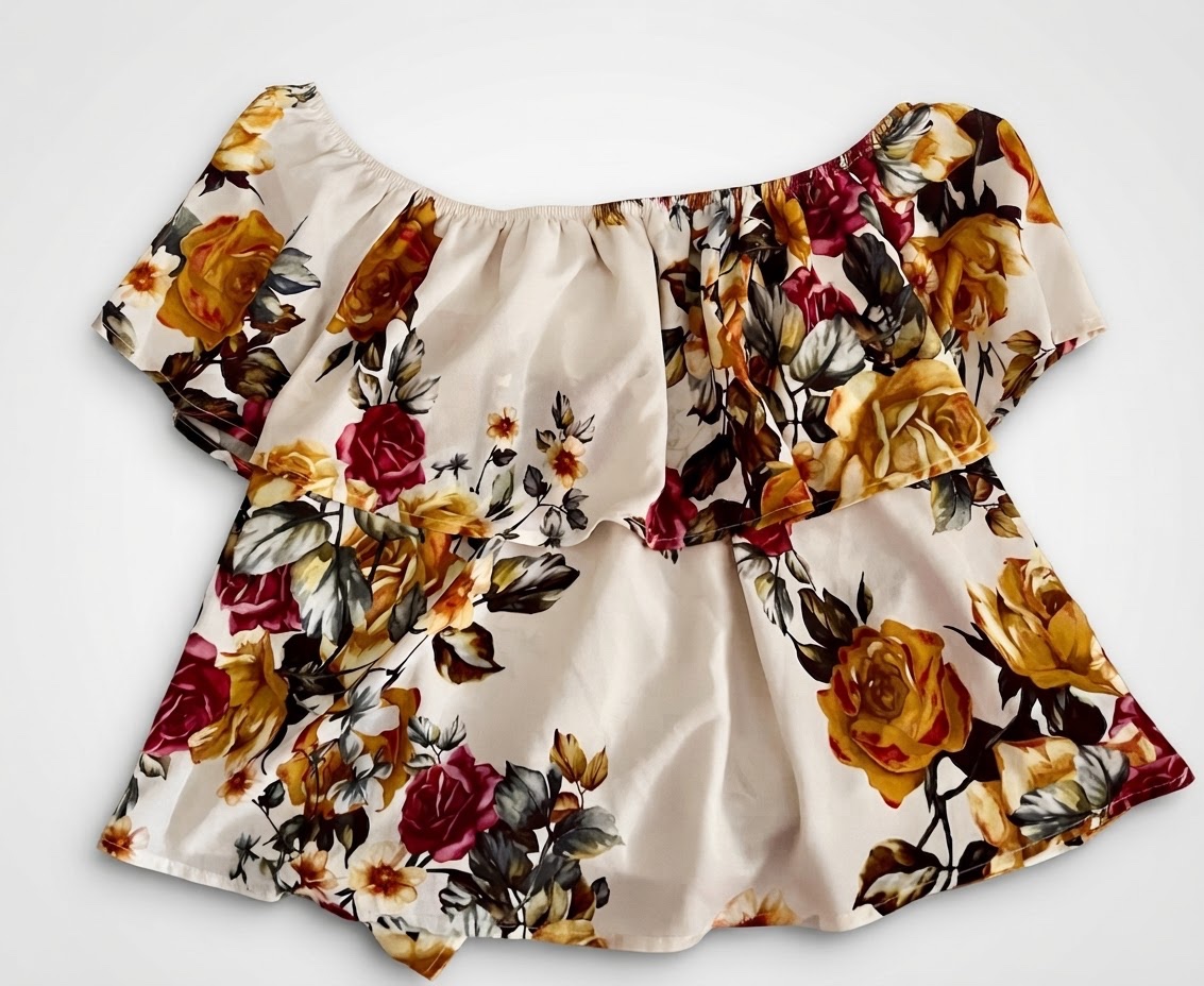 Haut fleuri col bateau taille L