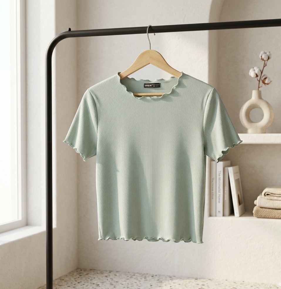 Top SHEIN Vert Sauge Côtelé – Finitions Ondulées