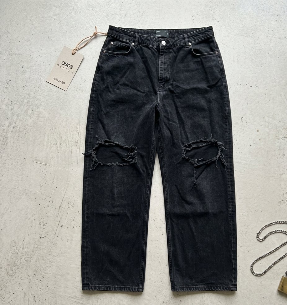 Jean Baggy ASOS DESIGN - Noir Délavé (Taille 46)