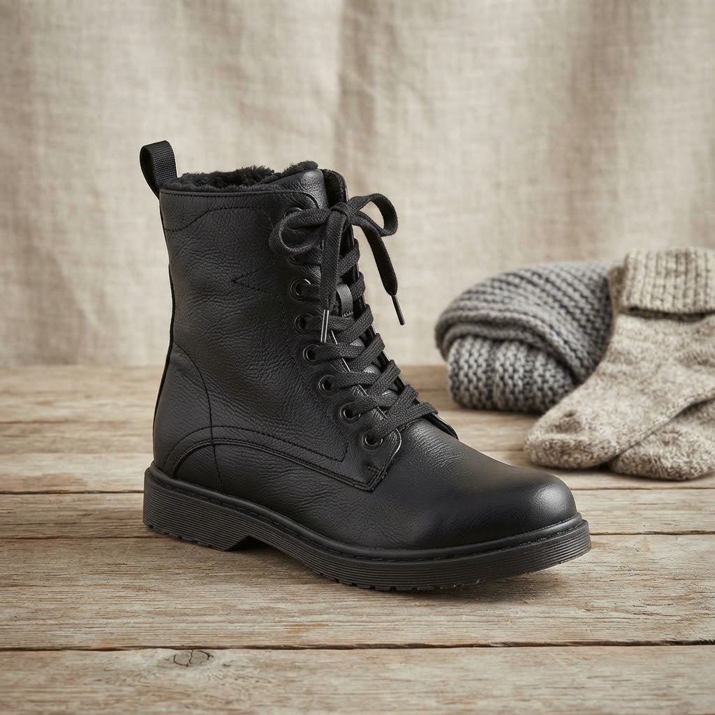 ​Bottes noires style militaire / rangers fourrées