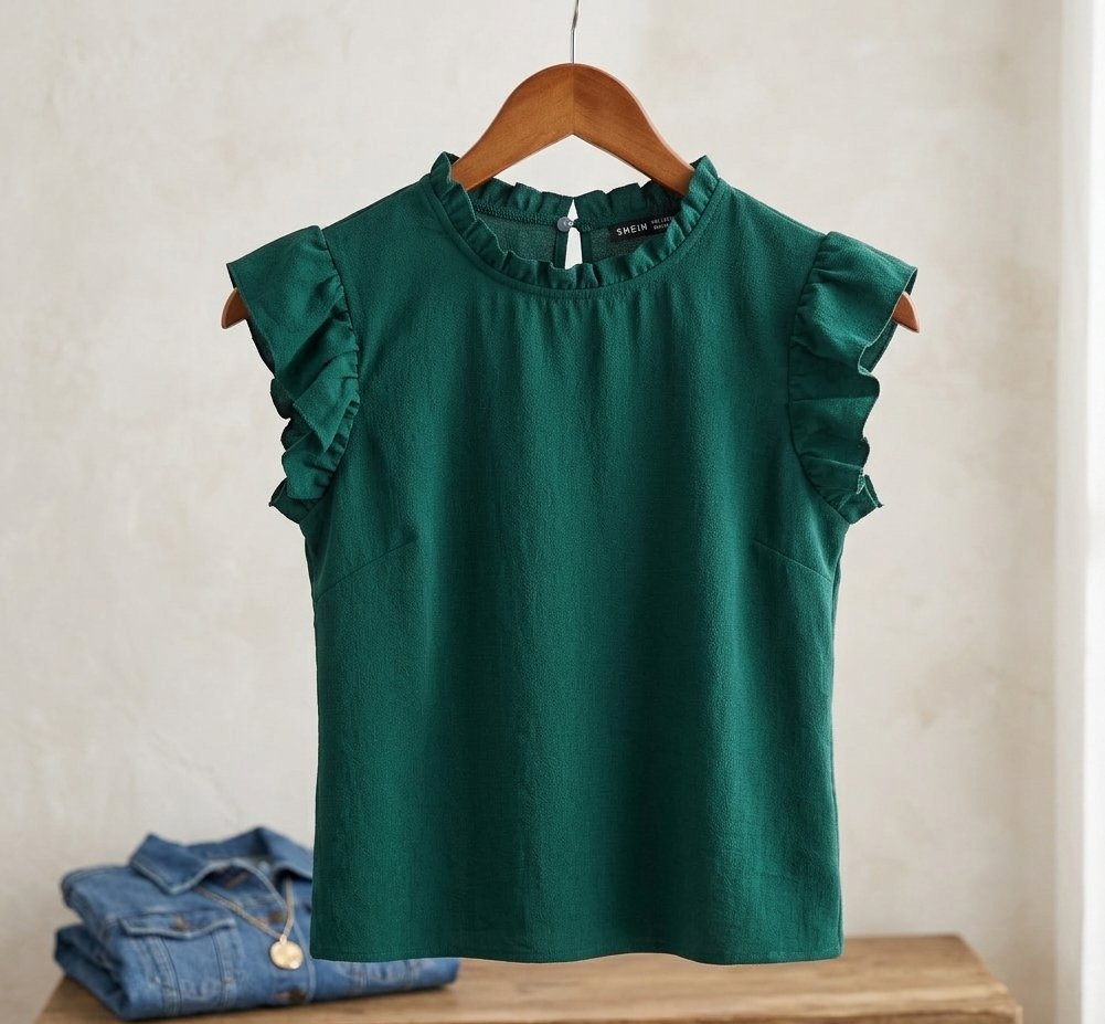 Blouse SHEIN Vert Émeraude à Volants - Taille L