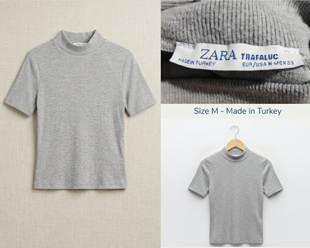 T-shirt Zara Trafaluc gris chiné en maille côtelé