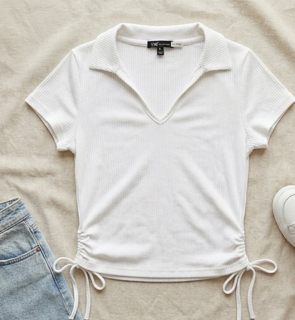 Top blanc côtelé YMI - Taille XL (Style ajustable)