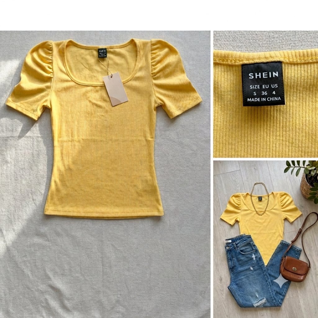 Top jaune manches bouffantes (Shein) - Taille S