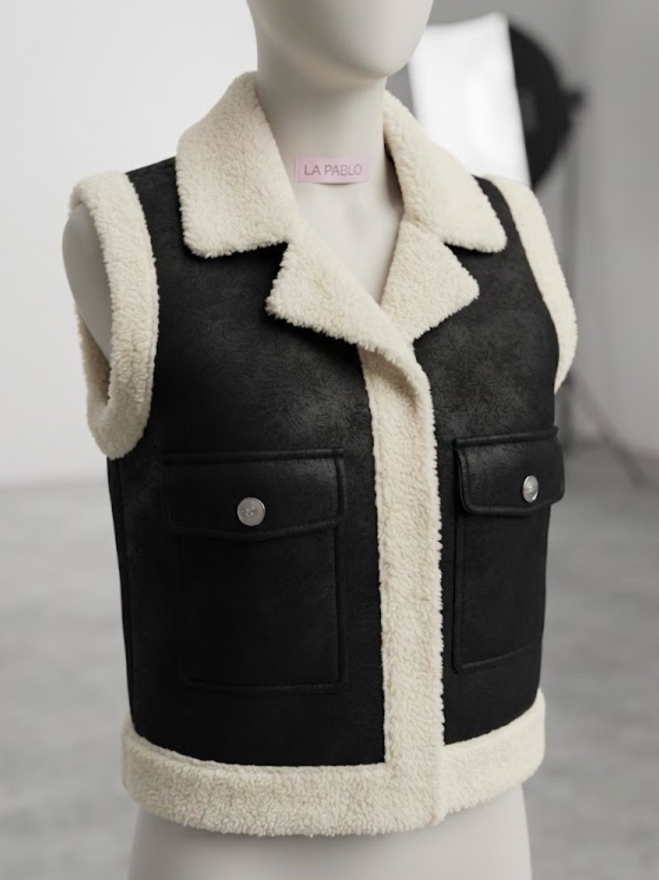 Gilet sans manches effet mouton et suédine