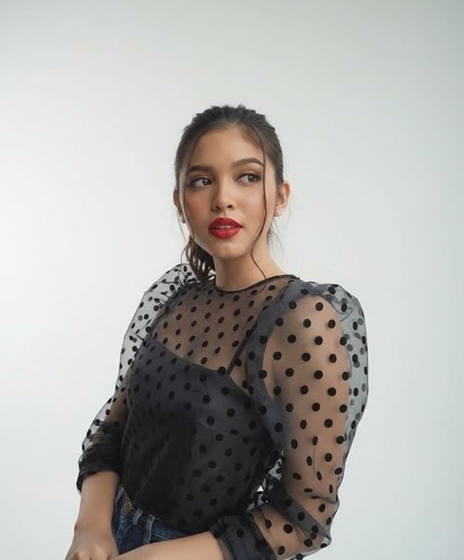 Black Organza Puff Polka Dot Blouse