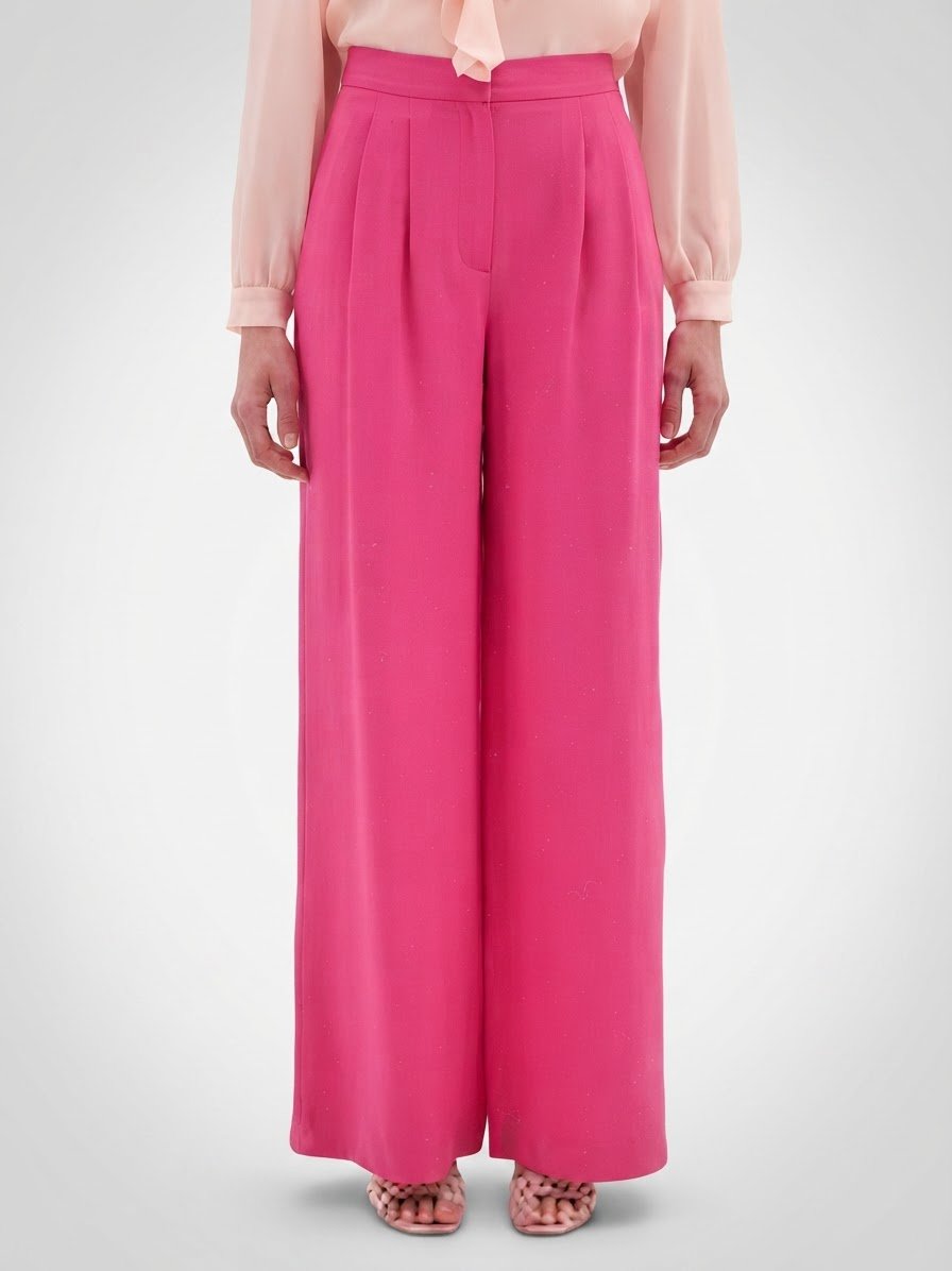 Pantalon Fushia satiné Large taille haute 