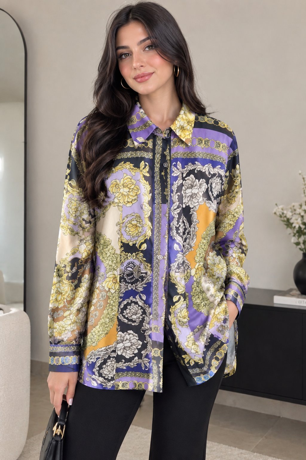 Baroque Floral Button Up Shirt – Multi Color