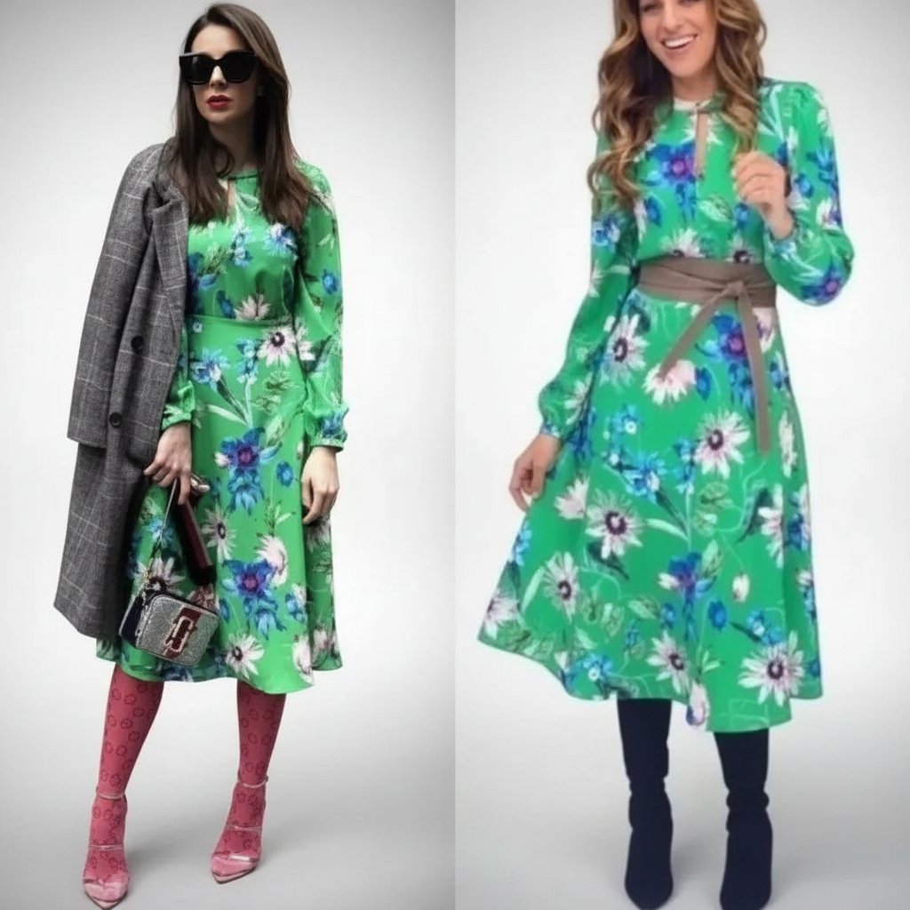 Green HM floral midi dress 