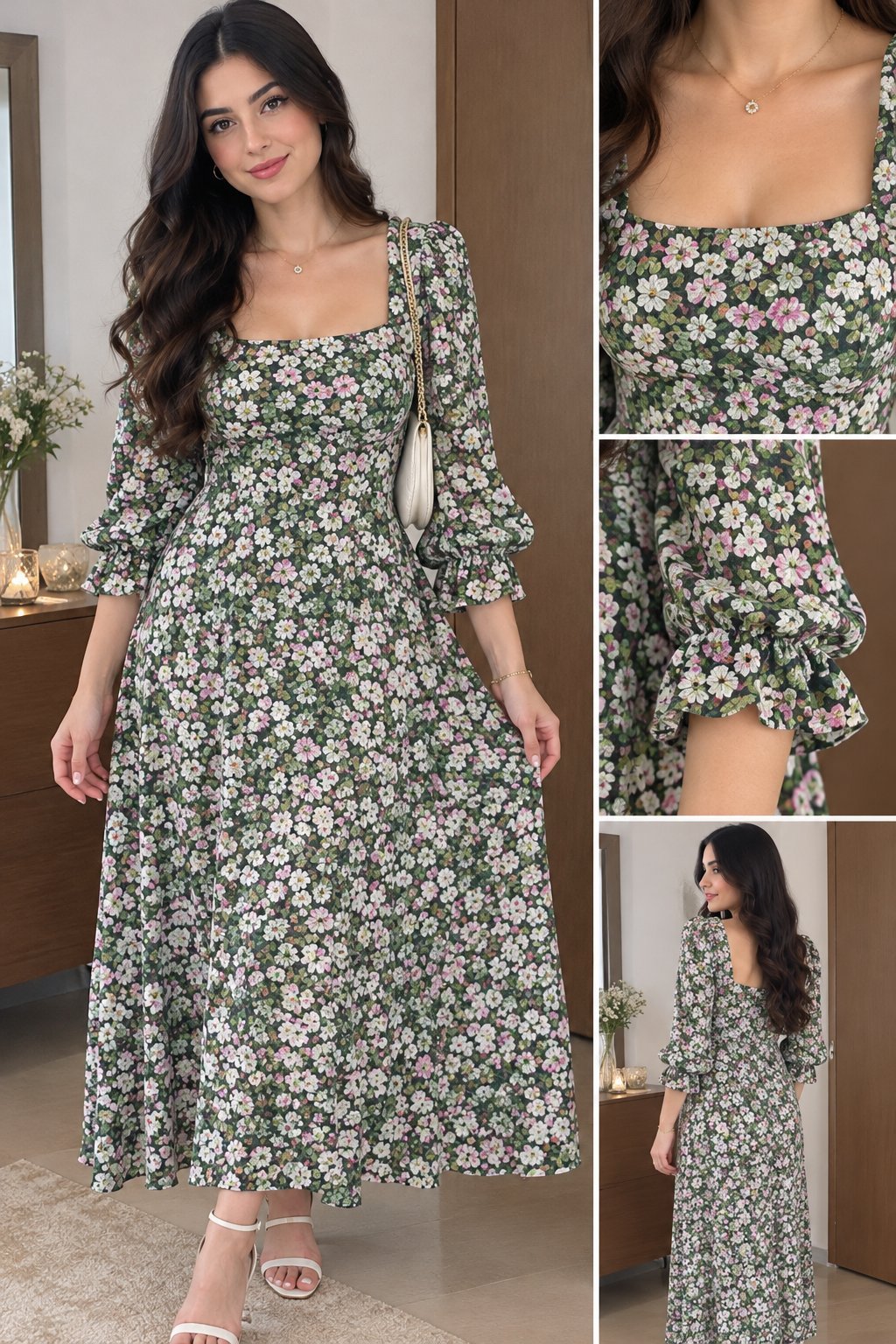 Robe fleurie avec fente Sur le côté 