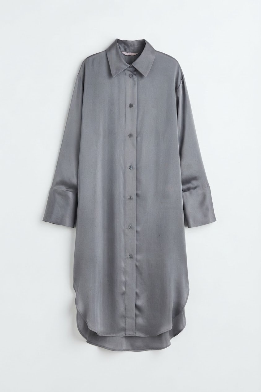 HM satin grey shirt dress 