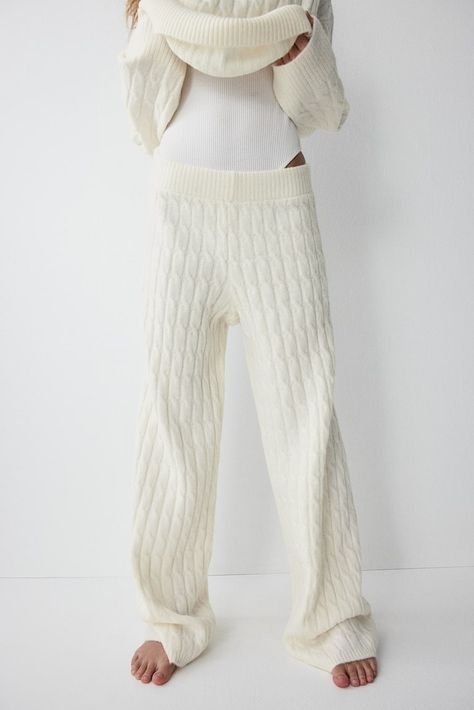 Pantalon large en maille taille haute 