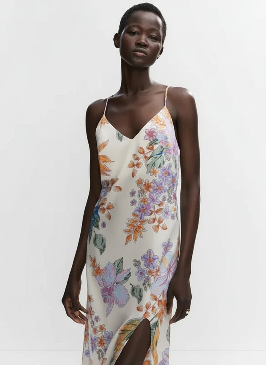 Robe Mango satiné avec fente