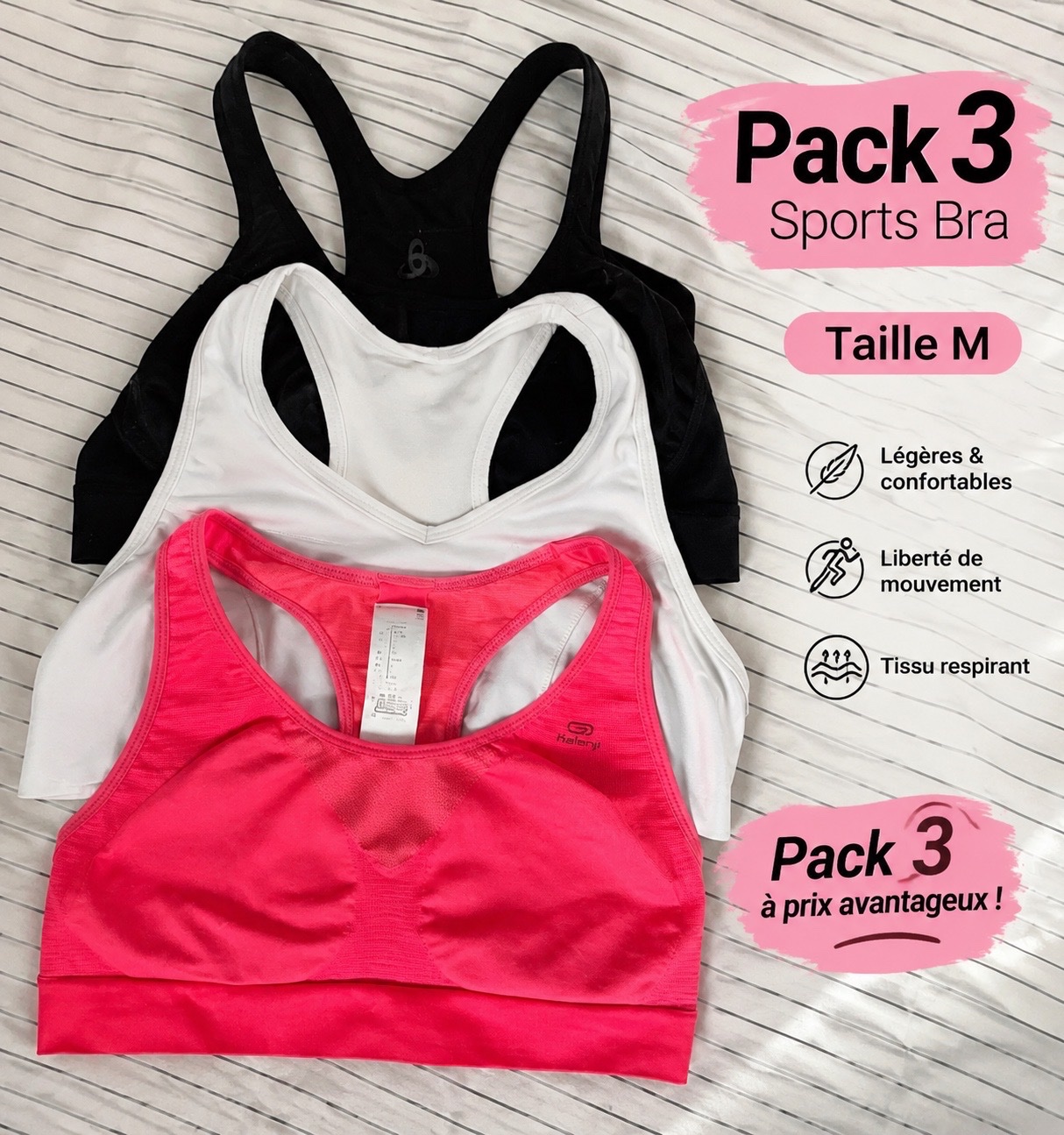 ✨ Pack de 3 brassières de sport – Taille M ✨