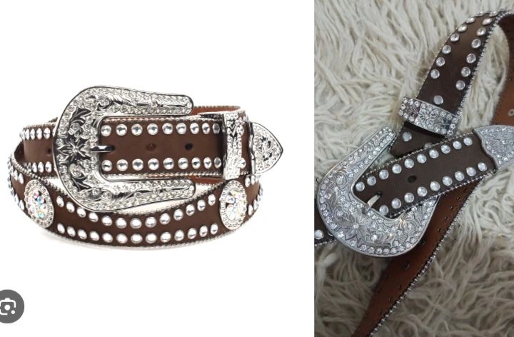 Ceinture marron cwir  avec conchos en strass 