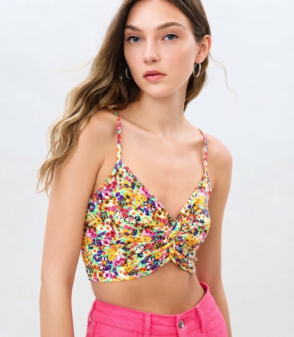 Crop top à bretelles avec un imprimé floral multicolore de la marque Lefties
