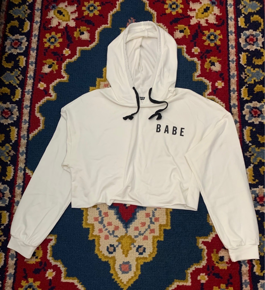 SHEIN White Cropped “BABE” Hoodie