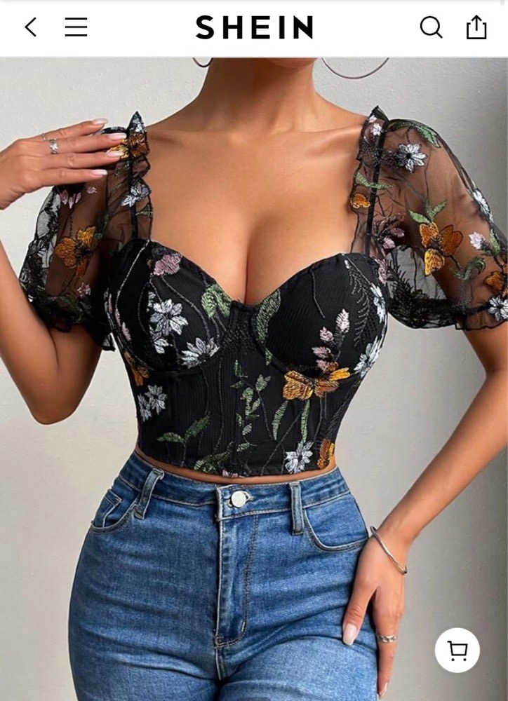 Top court fleuri à manches bouffantes – SHEIN