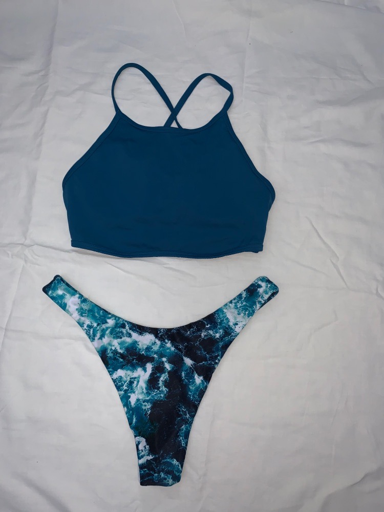 Maillot de bain 2 pièces bleu – Imprimé océan 🌊