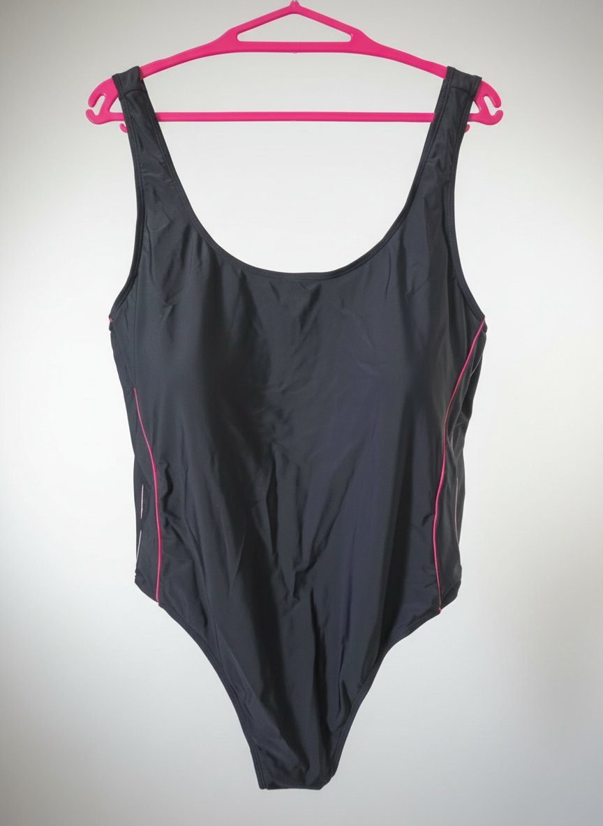 Maillot de bain 1 pièce noir avec liserés roses - Grande Taille 54 / 4XL-5XL