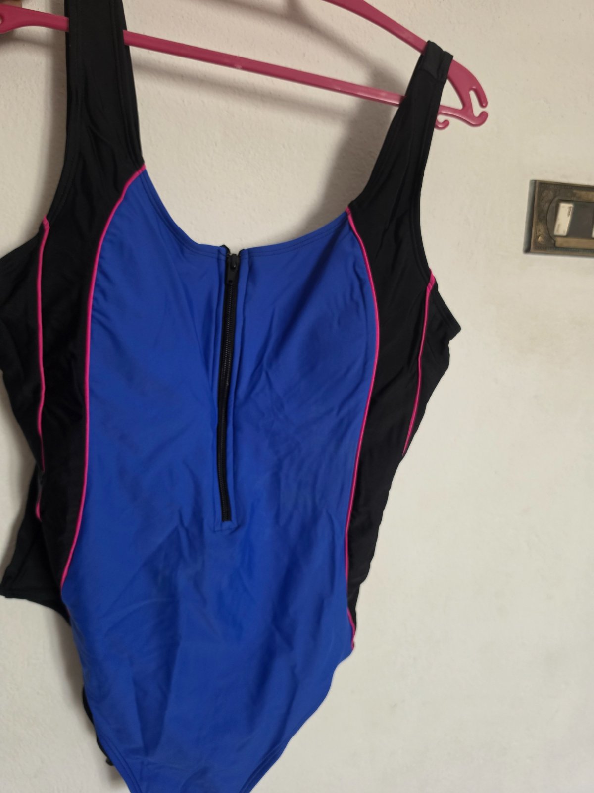 Maillot de bain 1 pièce sportif bleu et noir avec zip - Taille 2XL