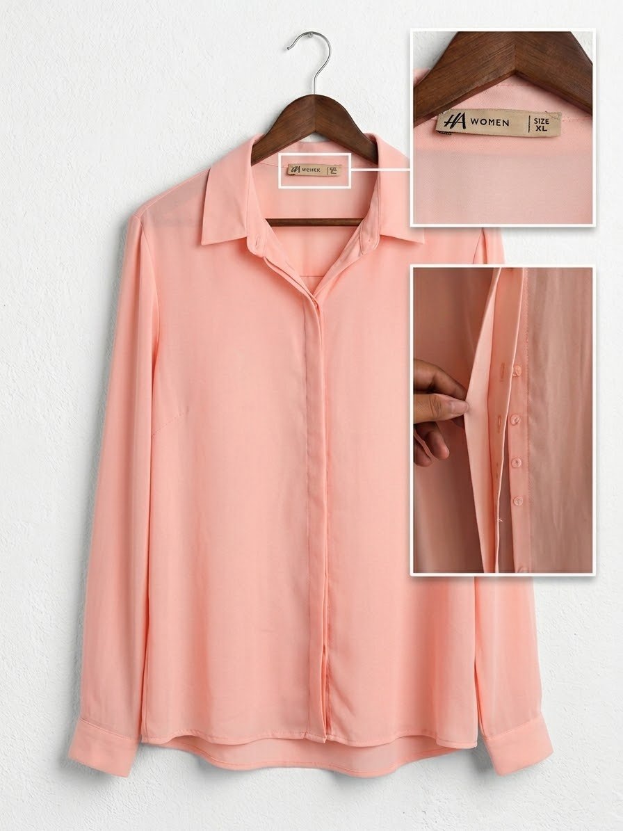 Chemise rose clair / pêche (HA - Hamadi Abid) - Taille XL_Les boutons dorés des poignets ont une légère patine due au rangement (pas à l'usure).