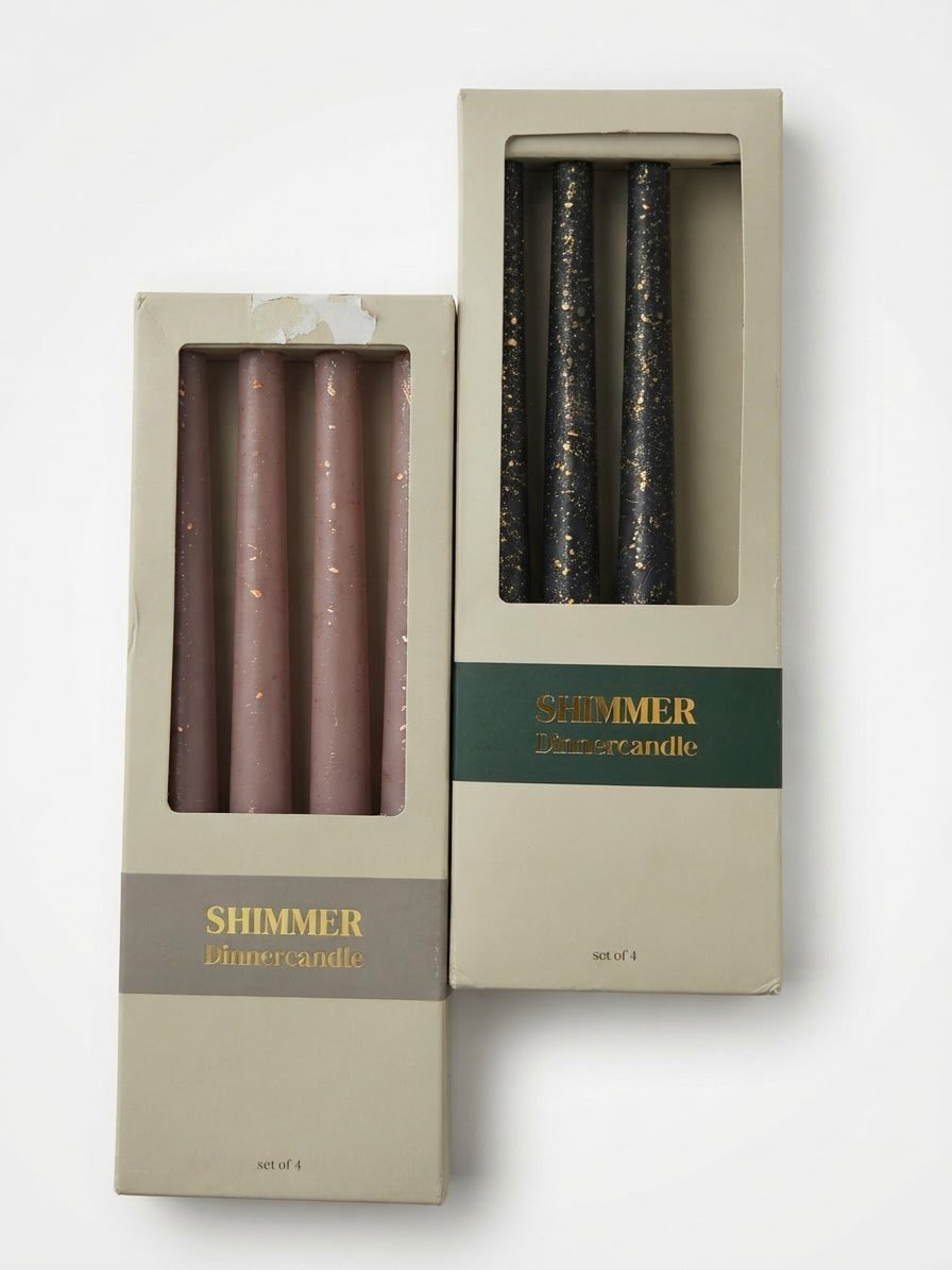 Lot de 2 coffrets de bougies Shimmer – Rose & Vert (7 bougies au total – 1 manquante)