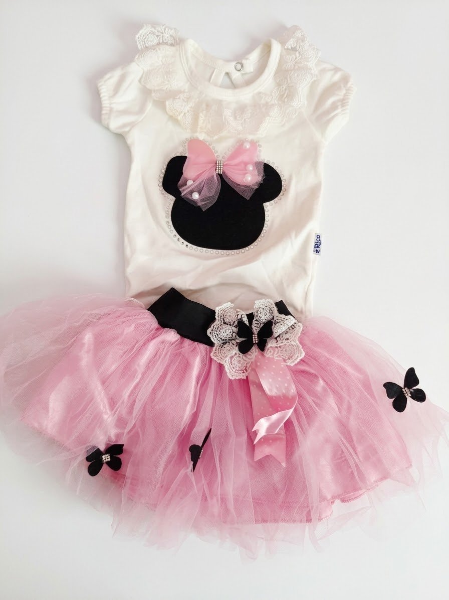 Ensemble anniversaire / fête fille Minnie Mouse avec jupe tutu rose - porté une seule fois