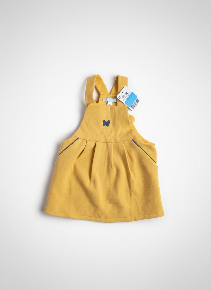 Robe à bretelles / Salopette Obaïbi jaune moutarde – Neuf avec étiquette (6M / 68cm)