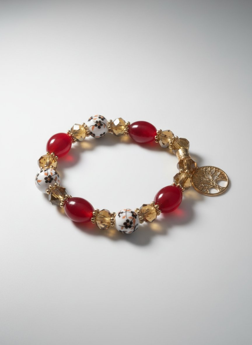 Bracelet Fait Main - Motif Floral & Charm "Arbre de vie"